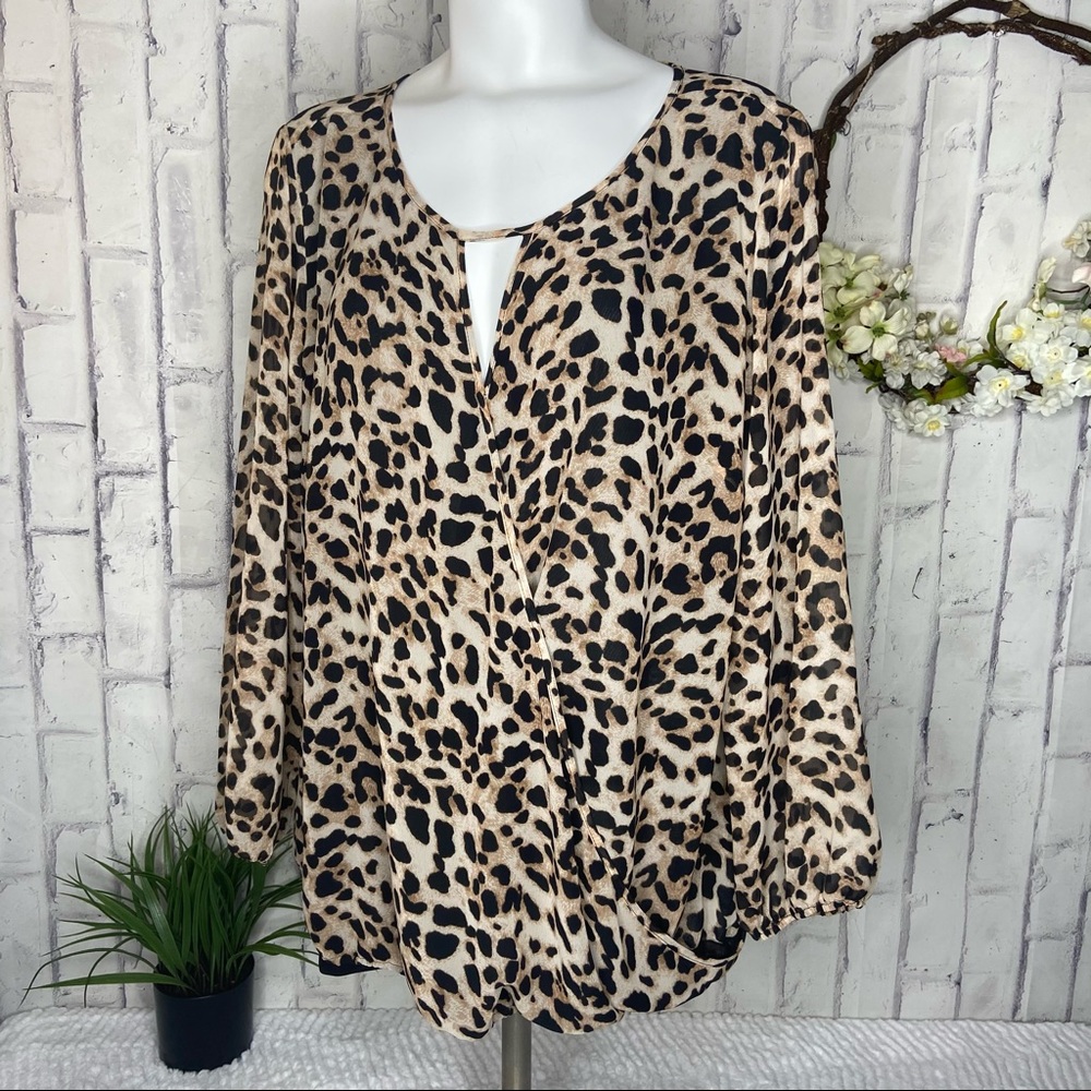 Vince Camuto Blouse Open Faux Wrap Animal Print 2X